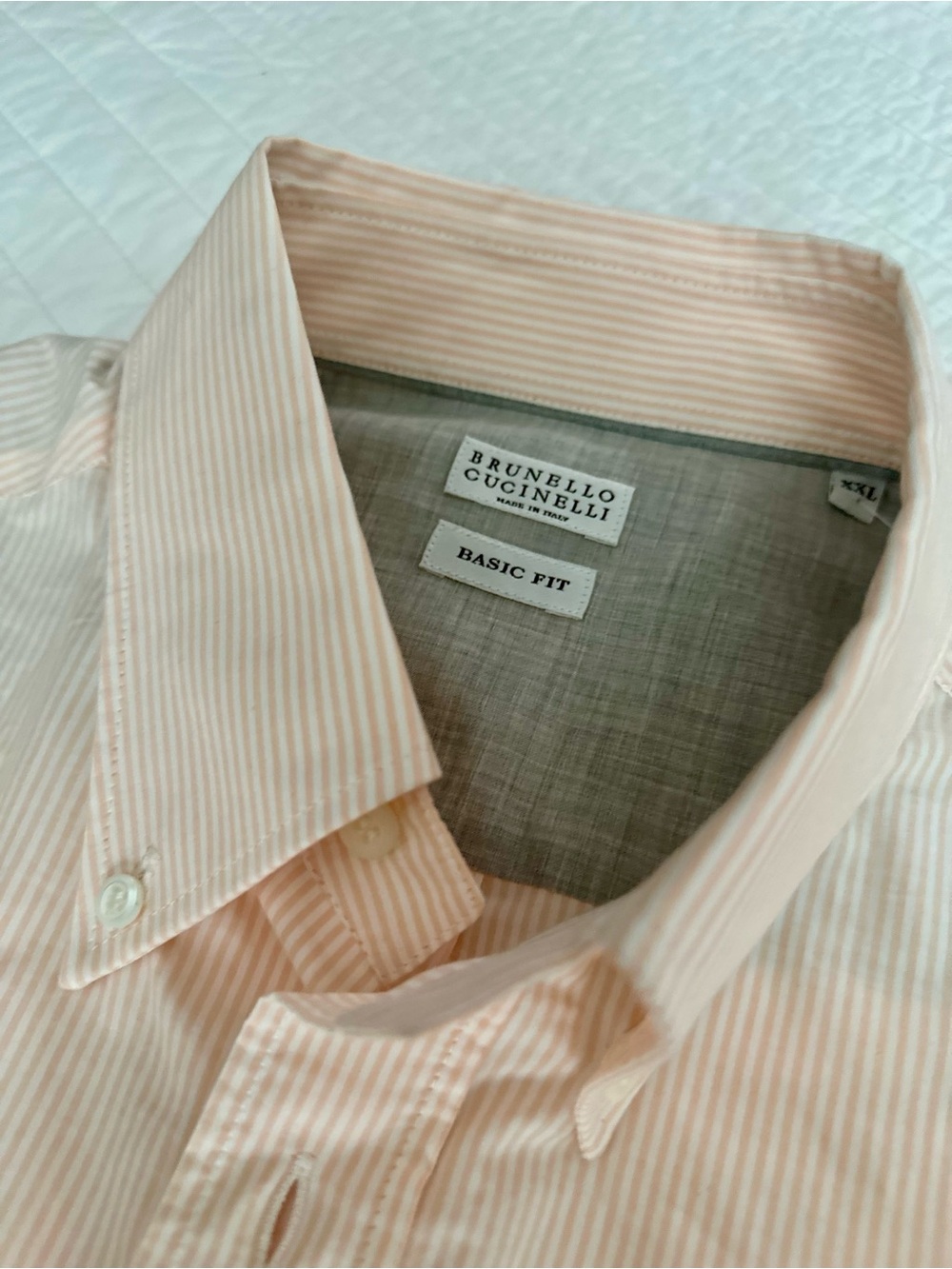 New Brunello Cucinelli Men's Light Pink Stripe Button-Down Shirt Size XXL